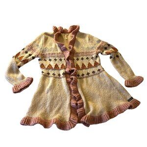 Matilda Jane Frills Cardigan Sweater Fall Wardrobe Feminine Bohemian Rose Pink M